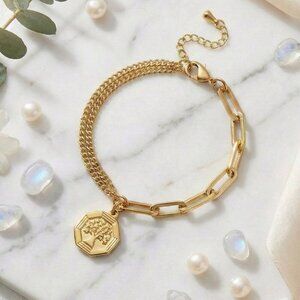 18K Gold Plated Stainless Steel Tree of Life Charm Paperclip Chain Bracelet